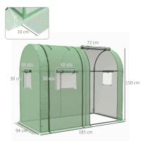 Outsunny Mini-kas Kweekkas, 2 plantgebieden, oprolbare deuren, 185 x 94 x 150 cm, Groen(m-3)