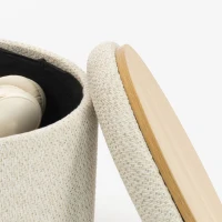 HOMCOM Opberghocker, ronde zitkruk met deksel, linnenlook, voor woonkamer en slaapkamer, 38,5 x 38,5 x 33,5 cm, beige(m-10)