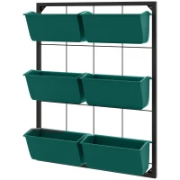 Outsunny Orto Verticale da Parete a 3 Livelli con 6 Vasi, in Acciaio e Plastica, 52x14x66 cm, Verde(m-1)
