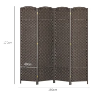 HOMCOM Paravent interieur en bois 4 panneaux 160 x 170 cm séparateur de pièce pliable pour salon, chambre à coucher, marron(m-3)