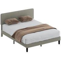 HOMCOM Cadre de lit 160 x 200 cm, sommier à lattes en bois, tête de lit réglable, lit double rembourré en velours côtelé, gris(m-11)