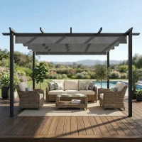 Outsunny Pérgola de Jardim 4x3 m com Telhado Retrátil Estrutura de Alumínio UPF30+ Orifícios de Drenagem Cinza(m-7)