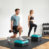 SPORTNOW Step para Fitness Stepper Antideslizante con Altura Ajustable de 10/15/20/25/30 cm Carga 150 kg Azul(m-7)