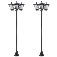 Outsunny Set 2 Lampioncini Solari da Esterno a 3 Luci Impermeabili IP44, 51.5x47x182.5cm, Nero(m-6)