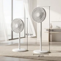 HOMCOM Ventilador de Pie con Control Remoto Altura Ajustable 4 Velocidades Oscilación 80° Temporizador 10H Pantalla LED Blanco(m-3)