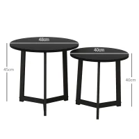 HOMCOM Moderne salontafels als 2-delige set, metalen frame, MDF, rond ontwerp, in elkaar schuifbaar, Zwart(m-3)