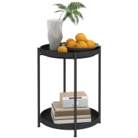 HOMCOM Ronde Bijzettafel met Legbord, 2-Lagen Koffietafel voor Woonkamer, Slaapkamer, Kleine Ruimtes, Metaal, Zwart(m-10)