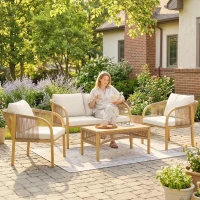 Outsunny Salon de Jardin Extérieur 4 Pièces avec Canapé 2 Fauteuils Table Coussins, Acier Résine Tressée, 120x72x73cm, Kaki(m-10)