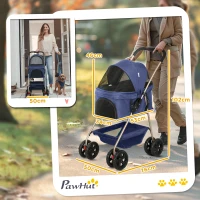 PawHut Passeggino per Cani 3 in 1 Pieghevole con Borsa Trasportino e Cestino Inferiore, Blu(m-3)
