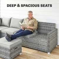 Outsunny 6 Seater Rattan Garden Furniture Set with 3 Sofas, 2 Footstools, Table, Patio Rattan Furniture Sofa Sets, Grey(m-5)