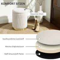 HOMCOM Zitpoef met Opbergruimte, Opvouwbare Poef met Deksel, Stalen Bodem, Ronde Voetenpoef 36 x 36 x 44 cm Crèmewit(m-5)