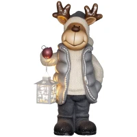 HOMCOM Kerstdecoratie, Rendier met Lantaarn, LED, op Batterijen, 25,5 x 19,5 x 52 cm(m-10)