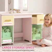 AIYAPLAY Kids Dressing Table, Kids Vanity Table and Chair Set with Tri-Folding Mirror, 2 Drawers, 2 Cabinets for Girls 3+, Pink(m-7)