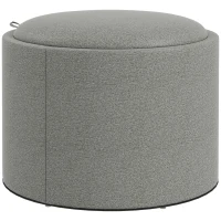 HOMCOM Ronde Opbergpoef met bekleding, linnen, verborgen opbergruimte, omkeerbare deksel, 56 cm x 56 cm x 42 cm, Grijs + Natuurlijk(m-1)