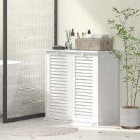 HOMCOM Meuble salle de bain avec panier à linge armoire salle de bain en bois portes persiennes 2 paniers 70 x 38 x 73 cm blanc(m-10)