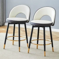 Tabouret de bar pivotant 360°, dossier ajouré design, lot de 2, 44x44x91.5 cm, Gris foncé+Blanc(m-1)