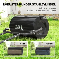 Outsunny gazonwals met U-handgreep, tuinwals, tuinroller, 32 cm diameter, vulling 38 l water/62 kg zand, metaal, zwart 59 x 32,5 x 107 cm(m-4)