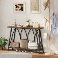 HOMCOM Narrow Console Table, Industrial 2-Tier Sofa Table with Metal Frame for Entryway, Living Room, 120x30x80cm, Rustic Brown(m-8)