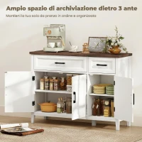 HOMCOM Credenza Cucina in Legno con 3 Ante a Fienili, 2 Cassetti e 2 Ripiani Regolabili, Bianco(m-4)