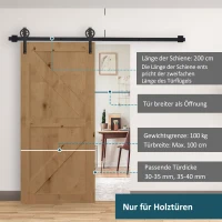 HOMCOM Schuifdeurbeslagset met rustieke uitstraling, Koolstofstaal, 200x4x0,6 cm, tot 90 kg, Zwart(m-4)