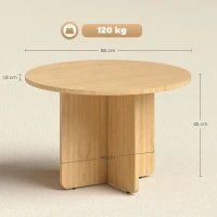 HOMCOM Runder Couchtisch, Bambus-Wohnzimmertisch mit Kreuzfuß, Natur(m-3)
