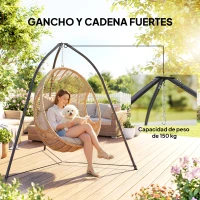 Outsunny Soporte para Silla Colgante Triangular con Cadena Ajustable Base Estable para Patio Jardín Carga 150 kg Negro(m-5)