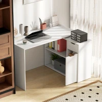 HOMCOM Flexibel bureau, 2-laags kast, lade, open vakken, hout, Wit(m-6)