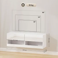 HOMCOM Hangende TV-kast met LED-verlichting, 16 knippermodi, Wandgemonteerd tv-meubel, Open schappen, 120 x 35 x 40,5 cm, Wit(m-3)