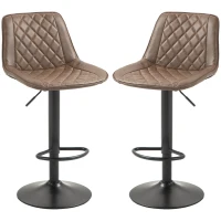 HOMCOM Bar Stools Set of 2, Retro Adjustable Kitchen Stool, Swivel PU Leather Upholstered Bar Chairs with Back, Footrest and Steel Base, Brown(m-11)
