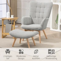 HOMCOM Akzentstoel in Scandinavisch design, oorfauteuil, set van stoelen, beukenhout, corduroy-look, grijs(m-6)