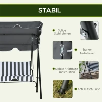 Outsunny Hollywoodschommel, tuinschommel, 3-zits schommelbank met dak, staal, 172 x 110 x 153 cm, Grijs+Wit(m-5)