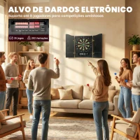 SPORTNOW SPAlvo Eletrónico com 6 Dardos de Ponta Macia e 24 Pontas de Substituição 2 Ecrãs LED Avisos de Voz até 8 Jogadores com 25 Jogos(m-4)