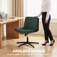 HOMCOM Flannel Criss Cross Legged Desk Chair, Armless Office Chair No Wheels, Green(m-7)