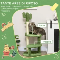 PawHut Albero per Gatti a forma di Cactus con Tiragraffi e 2 Palline da Gioco, 35x31x55.5 cm, Verde e Bianco(m-4)