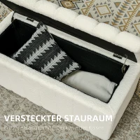 HOMCOM Opbergbank met Zacht Teddypluche, Gestoffeerde Bank met Houten Frame, Bedbank met Opbergruimte, Schoenenbank voor Slaapkamer, Woonkamer en Hal, 102 x 45 x 46 cm, Crèmewit(m-4)