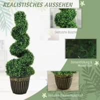HOMCOM Spiraalvormige Buxus, Set van 2 Kunstplanten, met Pot, 90 cm Hoog, Groen(m-4)