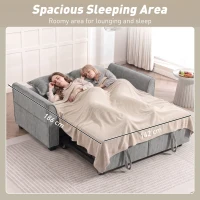 HOMCOM 2 Seater Sofa Bed, 4-in-1 L-Shaped Convertible Pull-Out Sleeper Sofa with Adjustable Backrest and Side Pockets, Grey(m-7)