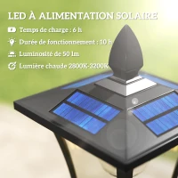 Outsunny Lampadaire solaire extérieur avec jardinière, lampadaire sur pied étanche, hauteur 160cm, pour jardin, cour, allée, noir(m-4)