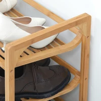 HOMCOM Schoenenrek voor 9 paar schoenen, 3 niveaus, opstaande randen, bamboehout, 76 x 33 x 51 cm(m-9)