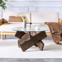 Table basse ronde, design moderne, facile à nettoyer et stable, 79x79x45 cm, Noyer(m-4)