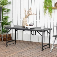Outsunny Tavolo da Giardino Pieghevole per 4 Persone con Altezza Regolabile, in Acciaio e HDPE, 118x60x74 cm(m-10)