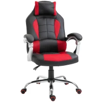 HOMCOM Scaun Gaming Rabatabil cu Suport Lombar și Tetieră din Piele PU, Roșu și Negru(m-1)