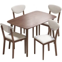 HOMCOM Ensemble table salle à manger avec 4 chaises table de cuisine avec chaises 4 personnes assise rembourrée noyer crème(m-1)