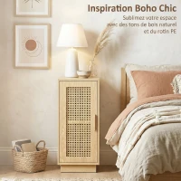 HOMCOM Lot de 2 Tables de Chevet, Étagère Réglable et Porte en Résine Tressée, Style Bohème, 25 x 30 x 60 cm, Bois Naturel(m-4)
