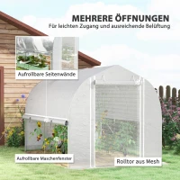 Outsunny 3 x 2 x 2 m polytunnelkas met oprolbare zijwanden, UV-bestendige kunststoffolie en stalen frame, Wit(m-4)