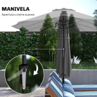 Outsunny Sombrilla Doble de Jardín 4x2 m con 36 Luces LED UPF50+ Manivela 12 Varillas  Resistente al Agua Gris Oscuro(m-8)