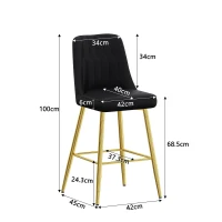 Lot de 2 tabourets de bar, design moderne, repose-pieds et renfort croisé, 42x45x100 cm, Noir+Doré(m-3)