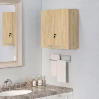 HOMCOM Armoire à pharmacie murale, armoire à médicaments avec double porte verrouillable 2 clés, 53x20x53cm, chêne(m-15)