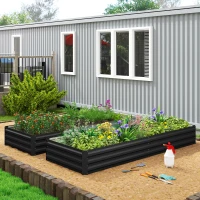 Outsunny Carré potager de jardin rectangulaire jardinière extérieure 241 x 90,5 x 30 cm tôle d'acier ondulée noir(m-9)