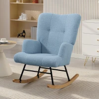 HOMCOM Silla Mecedora de Terciopelo de Teddy con Respaldo Alto Patas de Madera de Caucho Reposabrazos Azul Claro(m-10)